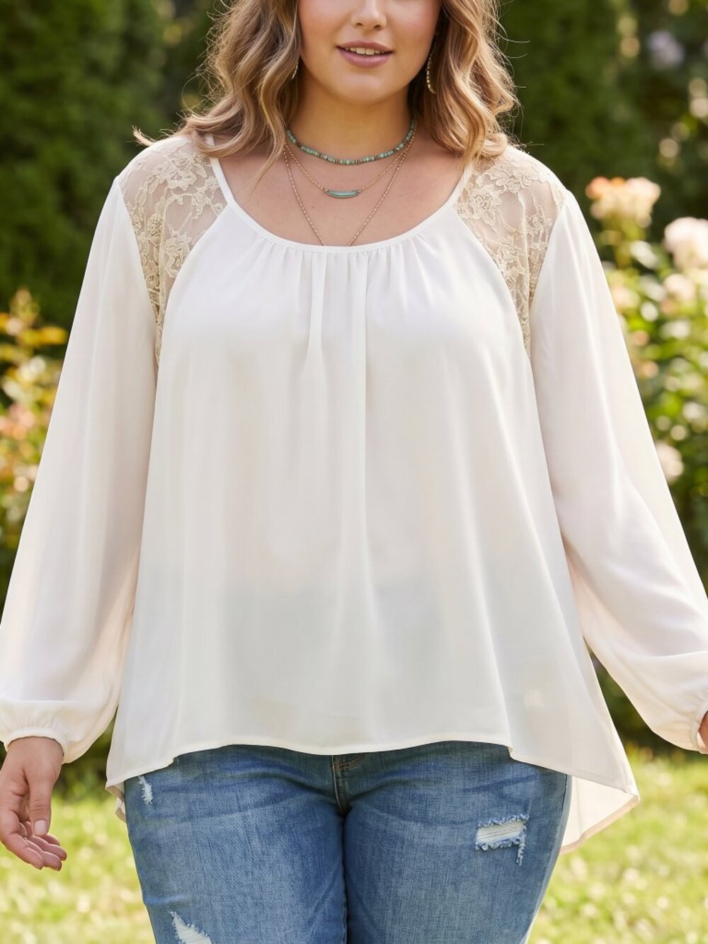 Truth Top 3X Cream‎ Gold Lace Flowy LS Fairy Coquette Poet Boho Chic Peasant